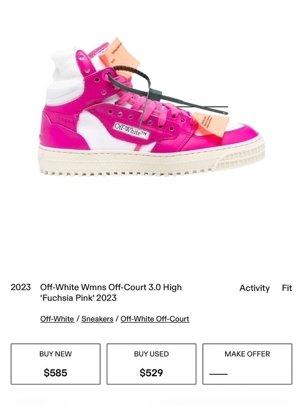 Off-White High-Top Sneaker in Fuchsia Pink & White